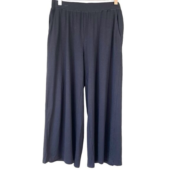 Eileen Fisher Fine Tencel Jersey Black Wide Leg Ankle Pants - Picture 1 of 9